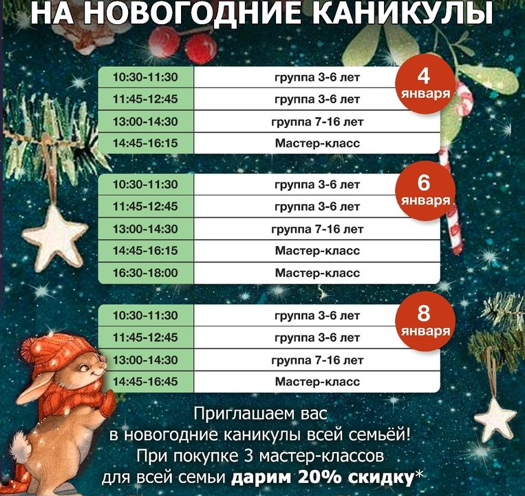 РАСПИСАНИЕ ЗАНЯТИЙ НА НОВОГОДНИЕ КАНИКУЛЫ🥳🎄